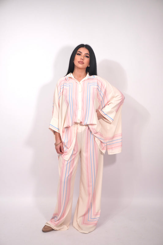 Ensemble rayure blanc et rose