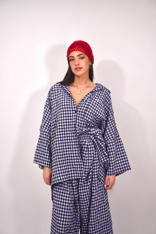 Ensemble bleu a carreaux