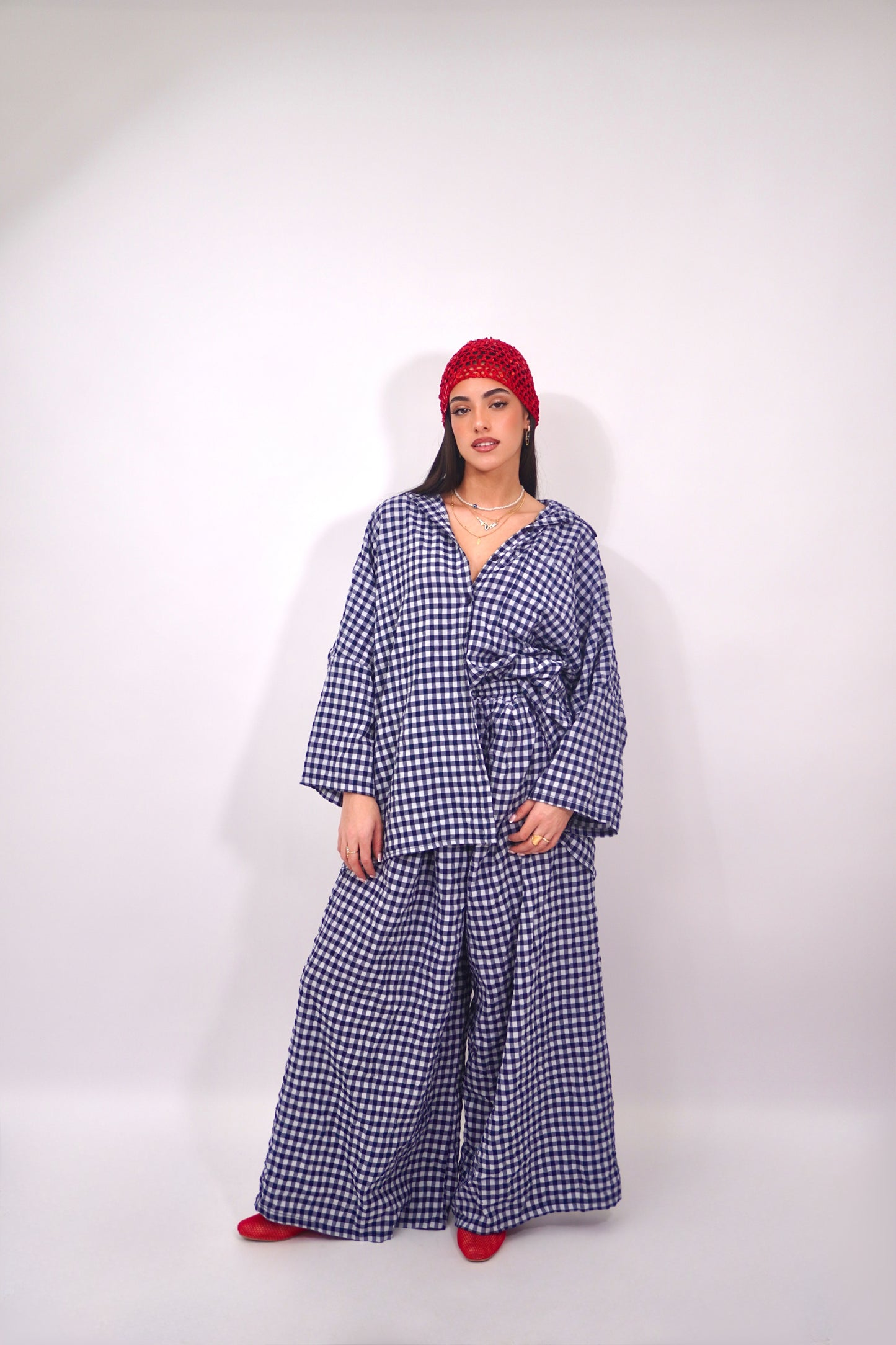 Ensemble bleu a carreaux